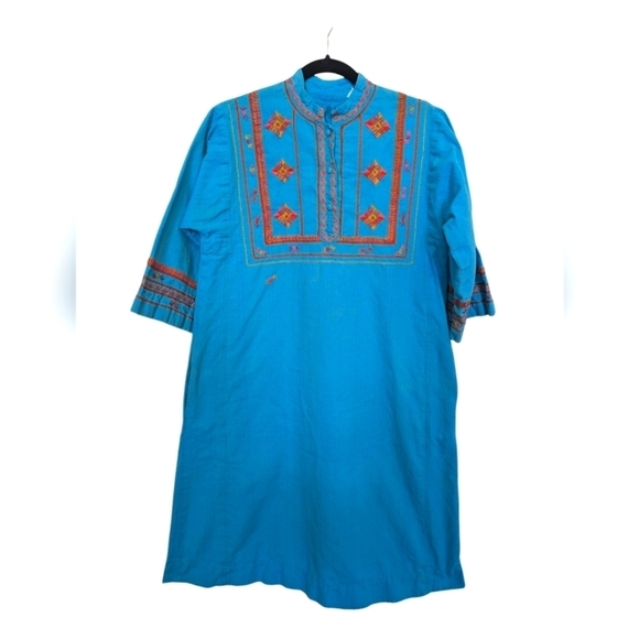 Josefa blue embroidery tunic made in Mexico sz L - Picture 1 of 15
